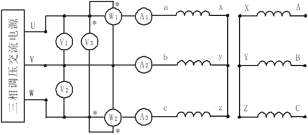 三相變壓器空載實(shí)訓(xùn)接線圖